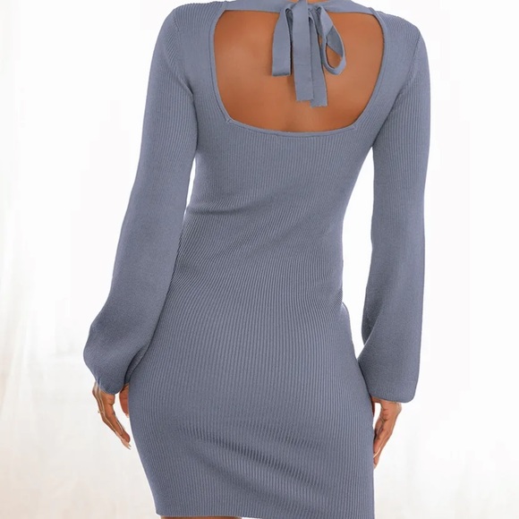Lulus Best Guess Dusty Blue Ribbed Bodycon Sweater Dress, Size L NWT - Picture 6 of 7